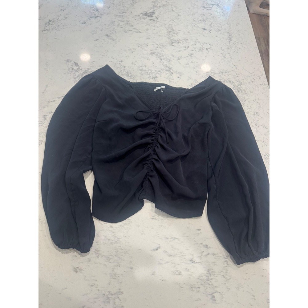 Abercrombie &‎ Fitch Black Ruched Front Smocked Back Balloon Sleeve Top Large